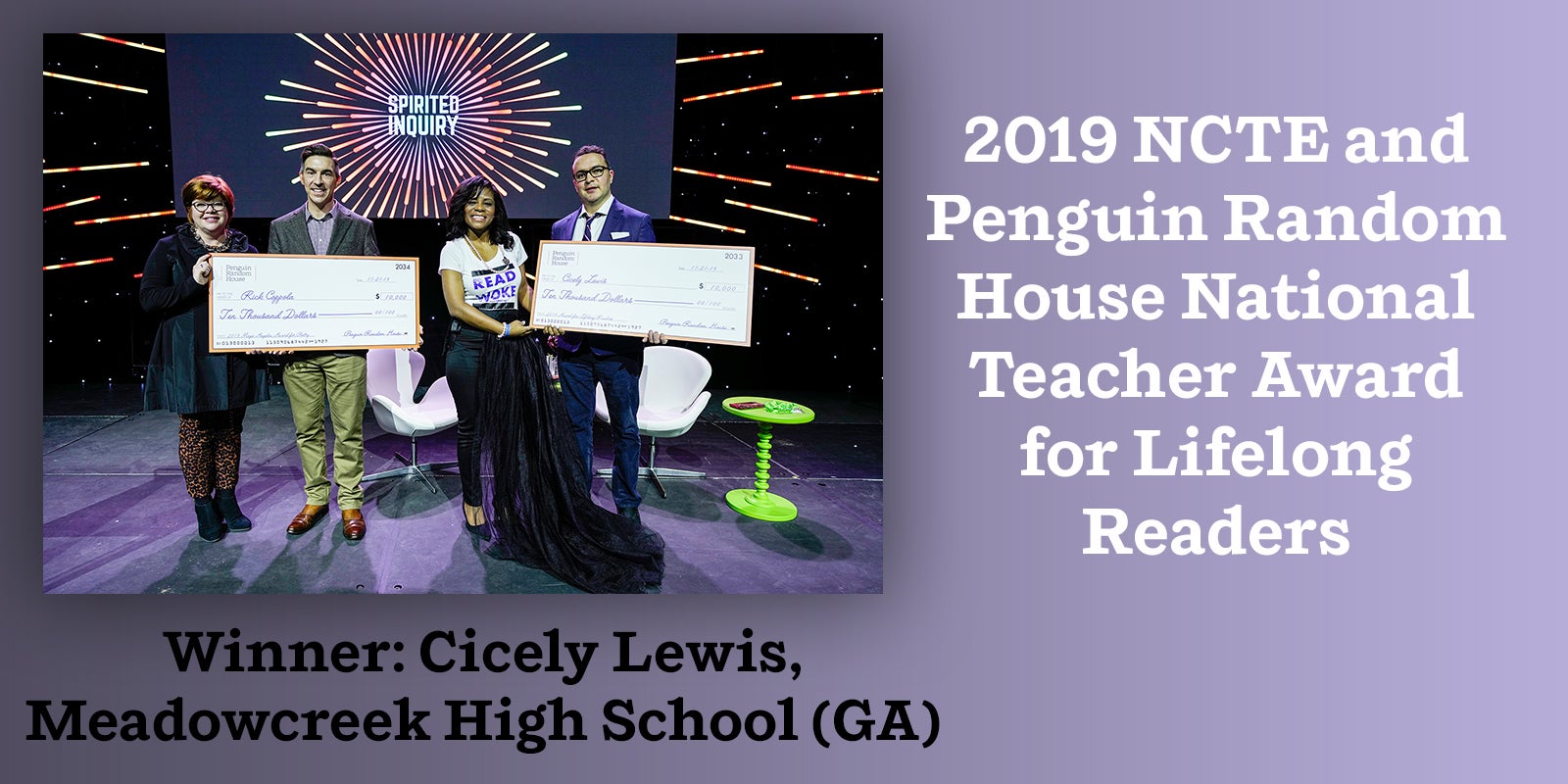 2019 NCTE and Penguin Random House National Teacher Award for Lifelong Readers Winner: Cicely Lewis, Meadowcreek High School (GA)