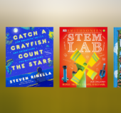 Header image with yellow gold background fading into white with the following book covers: Notes From a Young Black Chef YA, Catch a Crayfish, Count the Stars, STEM Lab, Please Grow