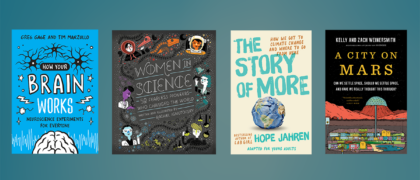 Header (blue background) with four books: HOW YOUR BRAIN WORKS Women in Science The Story of More YA A City on Mars